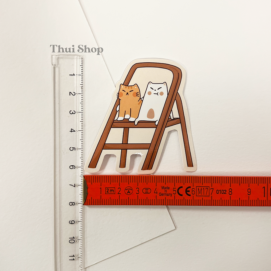 Frankie & cat friend on ladder Sticker