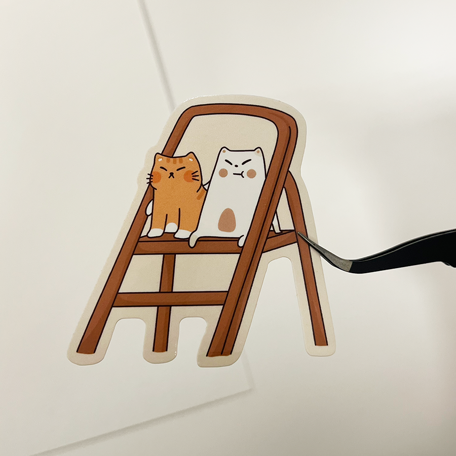 Frankie & cat friend on ladder Sticker
