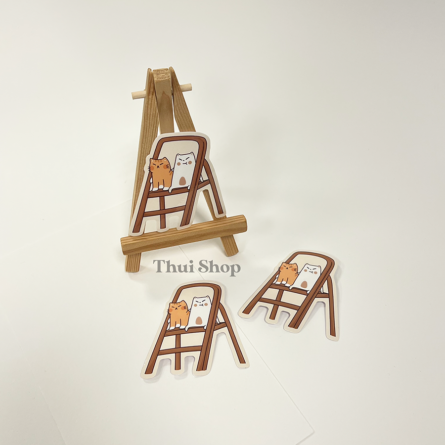 Frankie & cat friend on ladder Sticker