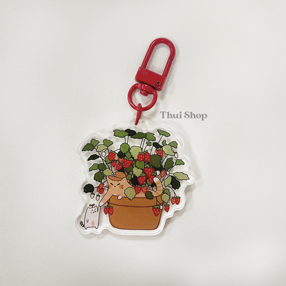 Frankie & Strawberry Cat Acrylic Keychain