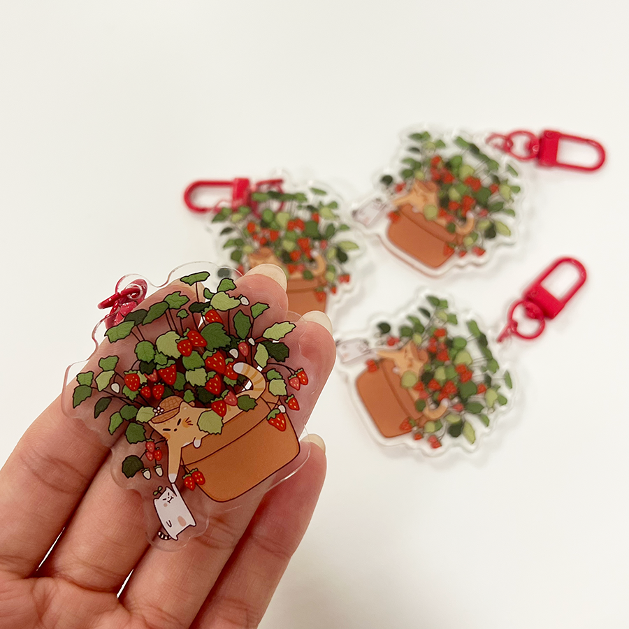 Frankie & Strawberry Cat Acrylic Keychain