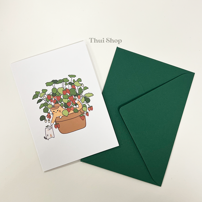 Frankie & Strawberry Cat Greeting Card