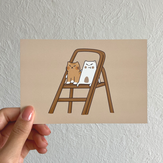 Frankie & cat friend on ladder Art Print