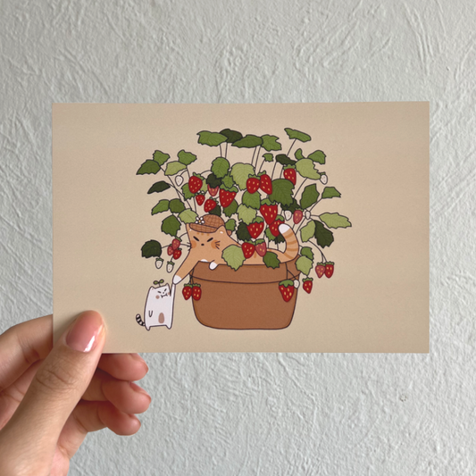 Frankie & Strawberry Cat Art Print